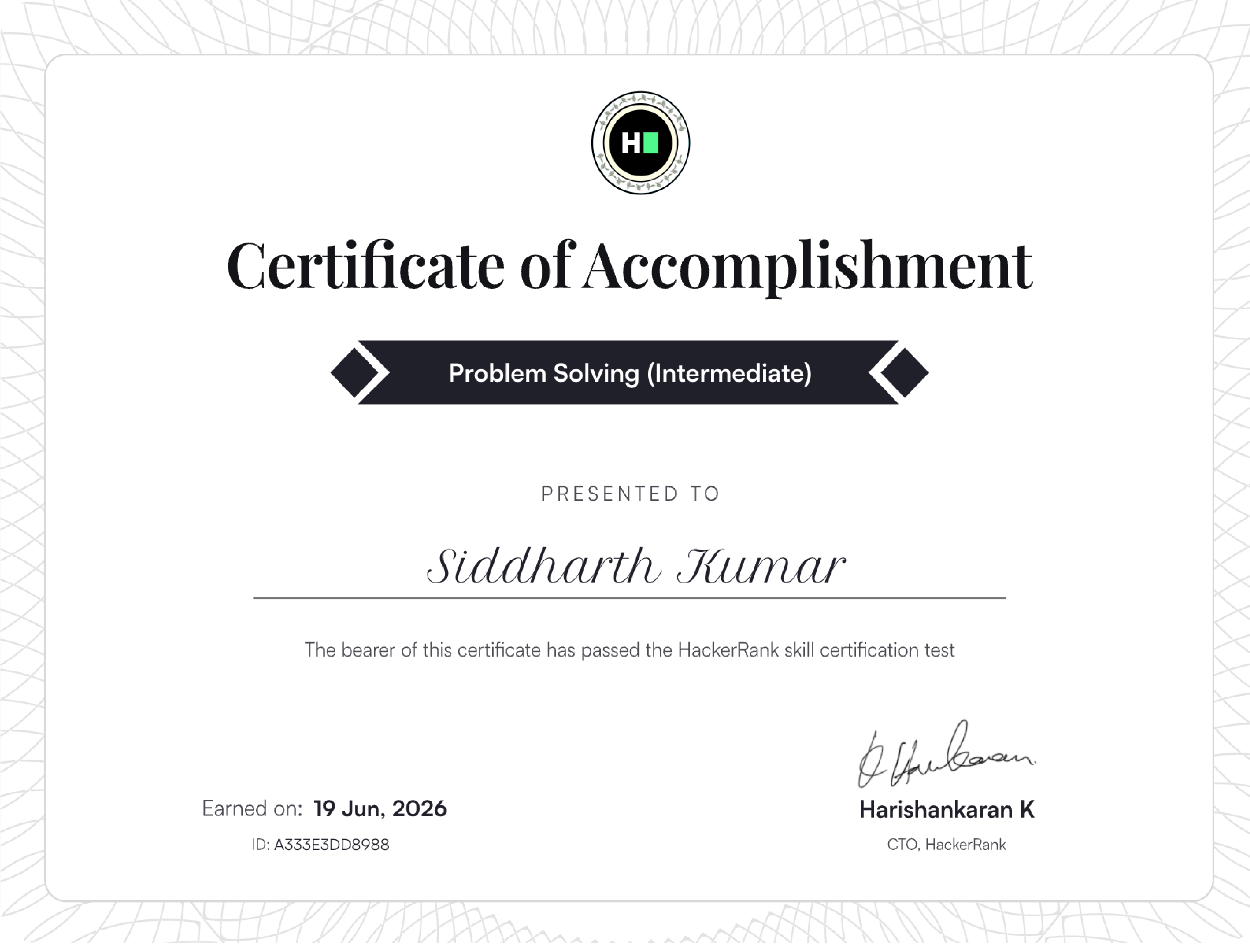 HackerRank certificate thumbnail
